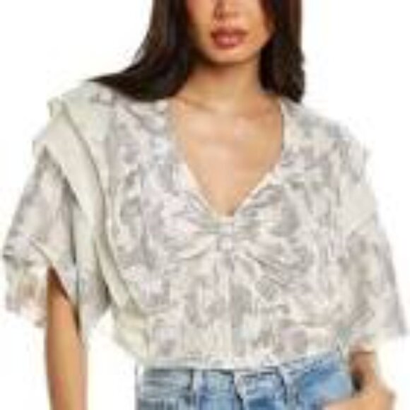 IRO ORTI Gorgeous silver/ecru silk linen cropped COCKTAIL PARTY TOP NWT $595 - Picture 5 of 11